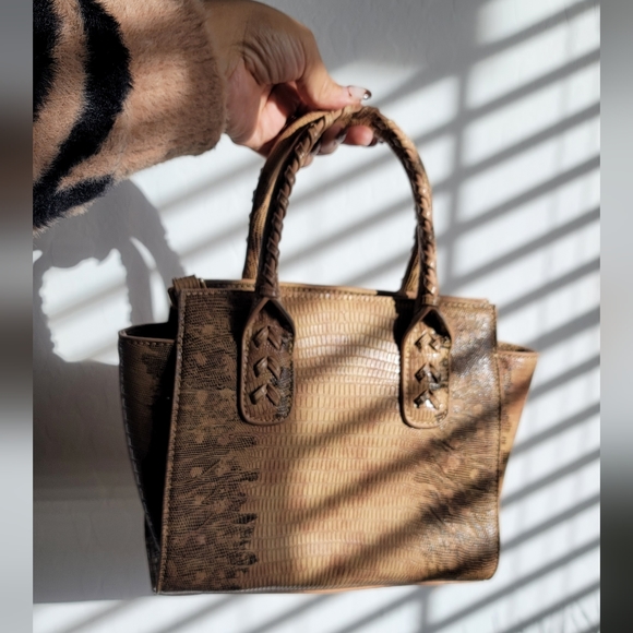 Bebe Faux Beige  Snakeskin Mini Tote - Picture 6 of 6